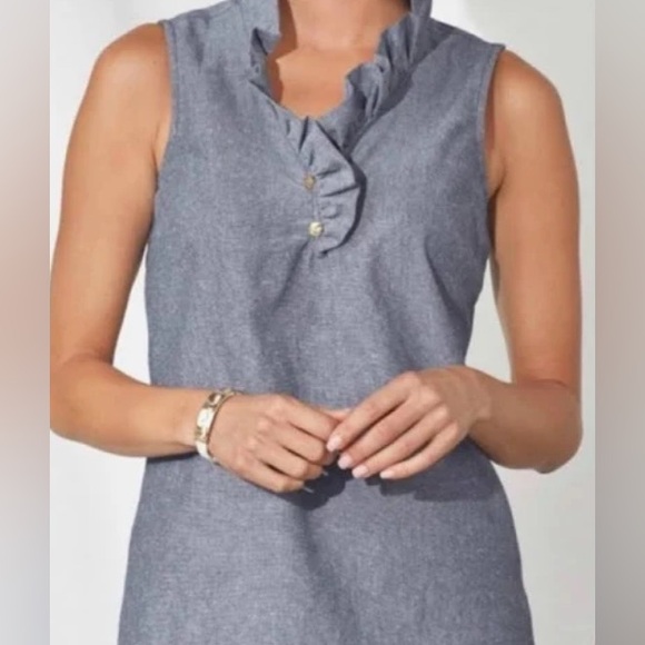 Mud Pie Tops - Mud Pie Chambray Ruffle Neck Tunic